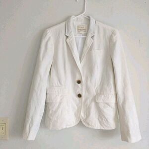 J Crew Schoolboy Blazer 6 White Linen Lined Academia Preppy Career Office Work